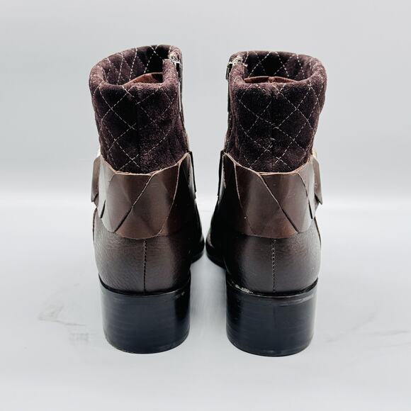 Brighton Boots Womens 8 Brown Leather Johnny Quilted Ankle Zip Block Heel Winter - Picture 6 of 12